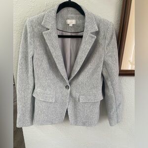 LOFT Light Gray Herringbone Single-Button Blazer